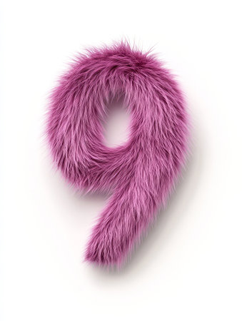 Soft, fluffy purple number nine appears with a charming furry texture, perfect for whimsical and fun design elements.の素材