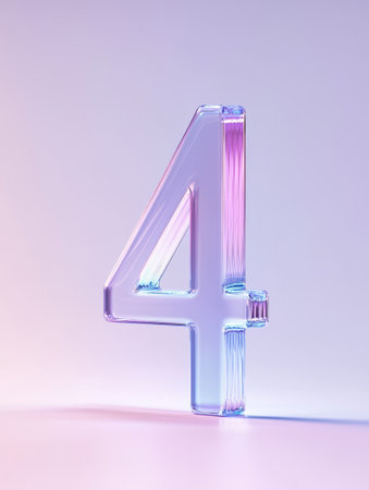 A translucent number four stands out with gentle lighting, showing a modern design in a minimalist environment.の素材