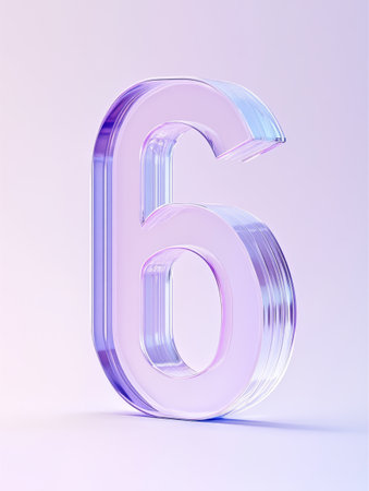 Translucent number six stands elegantly in soft light, highlighting its glass texture and contemporary design, perfect for decorative use.の素材