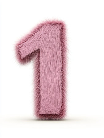 A charming pink number one with a fluffy texture stands out against a plain background, adding a playful touch to any setting.の素材