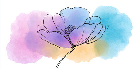 This artwork features a beautifully detailed poppy flower in watercolor, surrounded by gentle pastel hues.の素材
