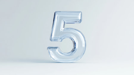 A clear representation of the number five showcases elegant transparency and modern design against a simple backdrop.の素材