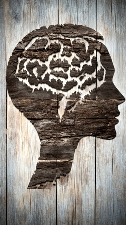 This visual showcases a wooden tree design with various people icons overlaying a calming blue background, symbolizing community and connection among individuals.の素材