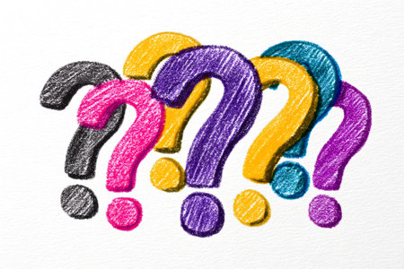A collection of vibrant question marks in various colors illustrates the concepts of uncertainty and problem solving, capturing attention with their playful design.の素材