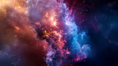 A vibrant astral body glows and levitates within a limitless cosmic scene, surrounded by colorful nebulas and twinkling stars.の素材