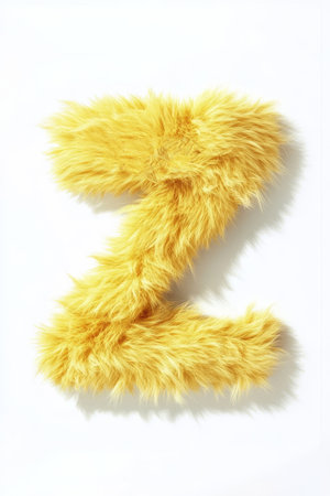 A vibrant yellow fluffy letter Z stands out against a pure white background, offering a playful and textured element ideal for various creative uses.の素材
