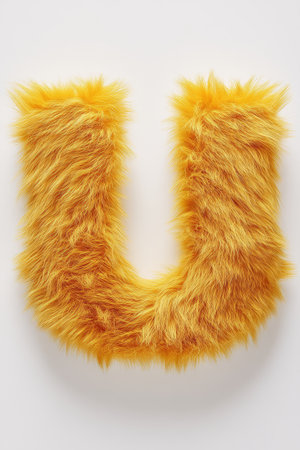 Bright yellow fluffy letter U stands out against a clean white background, making it ideal for creative projects or cheerful decor.の素材