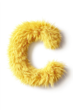 The adorable letter C, covered in soft yellow fluffy fur, stands out beautifully against a clean white background, adding charm to any setting.の素材