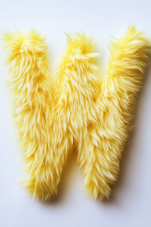 Soft and fluffy letter W in vibrant yellow color stands out against a clean white backdrop, ideal for various artistic uses and decorations.の素材
