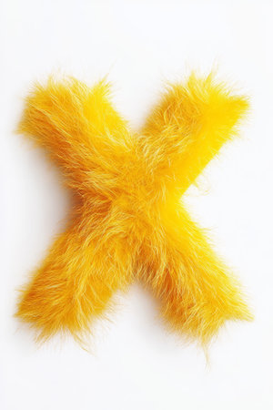 Bright yellow fluffy X stands out against a pure white background, ideal for adding a playful touch to designs and crafts.の素材