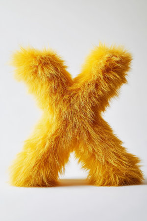 Bright yellow fluffy letter X stands out against a pure white background, adding a charming and whimsical touch to any setting.の素材