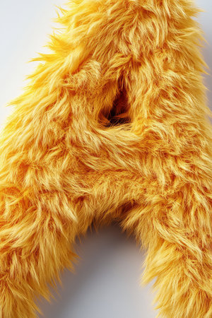 Bright yellow fluffy letter A stands out on a clean white background, creating a cheerful and inviting visual appeal.の素材