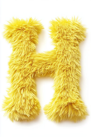 A soft, fluffy yellow letter H stands out against a clean white background, perfect for playful decor in children's spaces or events.の素材