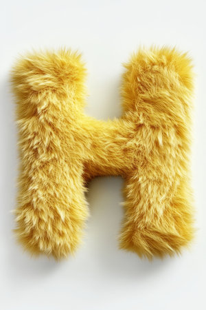 A bright yellow fluffy H on a white background adds a cheerful, playful touch for decorative purposes.の素材