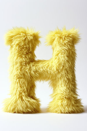 Soft and fluffy yellow letter H captures attention with its vibrant color, set against a bright white background, radiating cuteness.の素材
