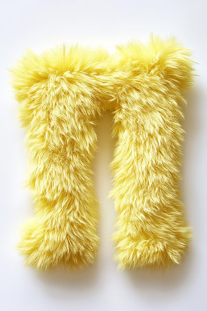 Soft and fluffy yellow letter I stands out on a pure white background, perfect for playful themes and creative decor ideas.の素材