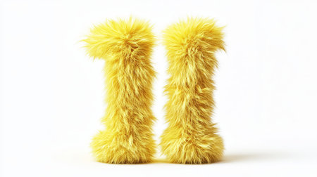 Vibrant yellow fluffy representation of the number 11 stands on a pure white background, adding a playful touch to any setting, evoking joy.の素材