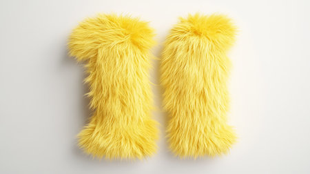 Adorable fluffy yellow fabric shaped like the letter "I" sits against a clean white background, adding charm to any space.の素材