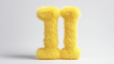Fluffy yellow character stands upright on a pure white background, presenting a fun and playful design ideal for decoration or toys.の素材