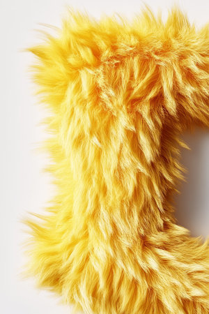 Soft and fluffy yellow fur showcases a lively texture against a pure white background, offering a delightful and bright aesthetic.の素材