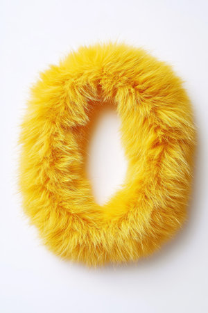 Bright and cheerful yellow fluffy letter O stands out against a clean white background, ideal for creative projects or home decor.の素材