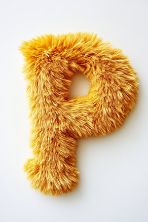 Soft and fluffy yellow letter P is showcased on a clean white backdrop, perfect for educational use or decorative purposes in various settings.の素材