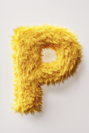 Soft and fluffy yellow letter P stands out against a pure white background, creating a cheerful and eye-catching display perfect for decoration.の素材