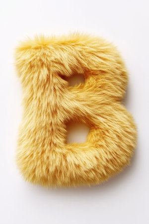 Yellow fluffy letter B is presented on a clean white background, creating a cheerful and eye-catching contrast that enhances its playful nature.の素材