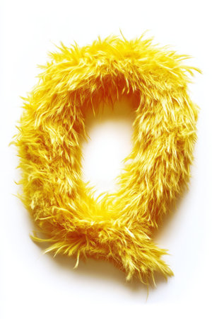 Fluffy yellow letter Q stands out against a clean white backdrop, capturing attention with its playful texture and vibrant hue.の素材