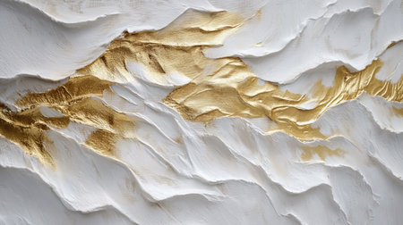 This captivating textured artwork features a rich interplay of white and shimmering gold, perfect for elevating interior spaces.の素材