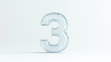 Number three stands out with a transparent texture, emphasizing clarity and modern design in a clean environment.の素材