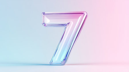A bright and modern representation of the number seven with a transparent finish, showing a smooth gradient on a soft pastel backdrop.の素材