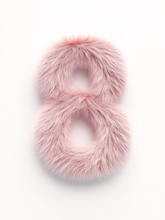 A charming number eight crafted from soft furry material in a pastel pink hue, perfect for enhancing home decor or party themes.の素材