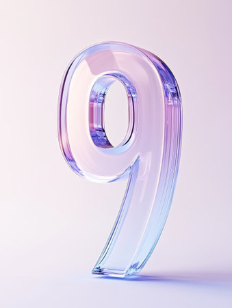 A transparent striking number nine crafted from glass showcases elegant pastel hues, reflecting light in an artistic manner.の素材