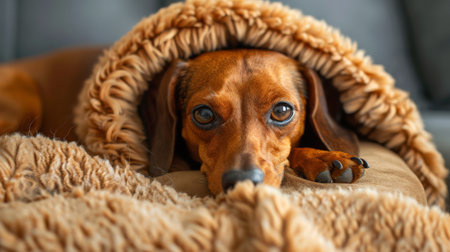 Warm and inviting heated dog bed features a soft fleece cover, perfect for a pet enjoying a comfortable nap.の素材