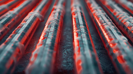 Workers are shaping striped sugar rods on the production line. Heat and precise tools are used for this sweet-making task.の写真素材