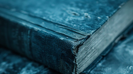 A close-up shows an enchanted book with glowing details. It lies open with pages that seem to hold ancient stories or magical spells in a dark setting.の写真素材