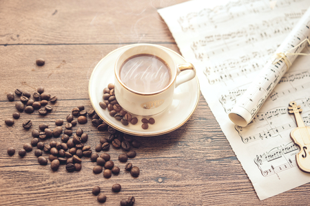 hot coffee on the wooden tableのeditorial素材