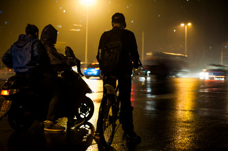 Traffic at the night during the rainy dayのeditorial素材