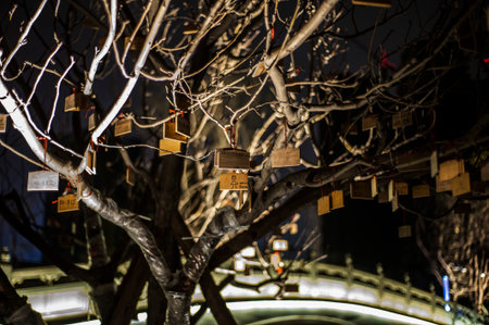 wishing boards hanging on treeのeditorial素材