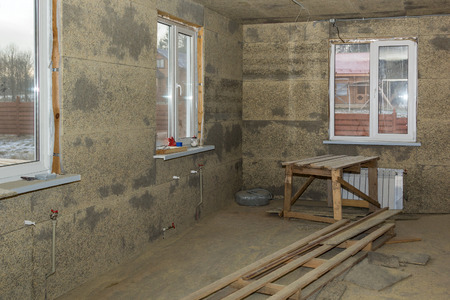 windows in the walls of fibrolite platesの写真素材