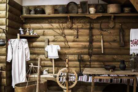 ancient Russian village utensils in the houseの写真素材