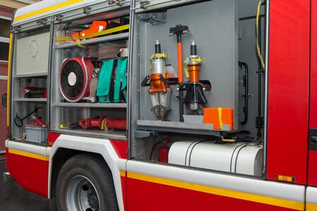 hoses tools and equipment of a Fire Truck