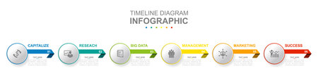 Infographic business template. 6 Steps Modern Timeline diagram calendar with arrows. Concept presentation.のイラスト素材