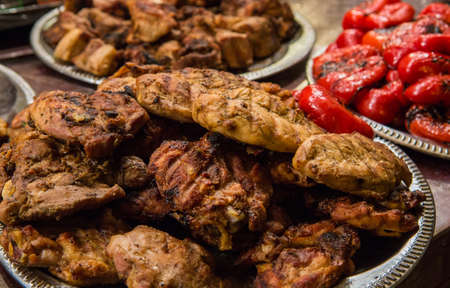 Grilled tasty meat with grilled vegetables .の写真素材