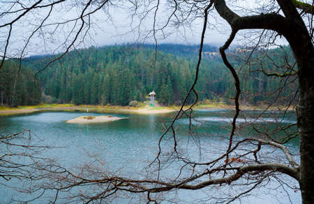 Colorful autumn landscape on Synevir lake, Ukraineの写真素材