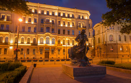 Monument of Peter First 1 at night in Saint-Petersburg, Russia.のeditorial素材
