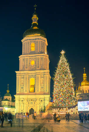 Christmas decorations in Kiev, Ukraine. St. Sophia square.のeditorial素材