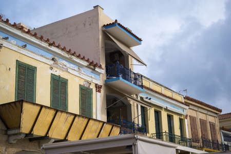 Balcony and shutters of old building, Greeceの写真素材