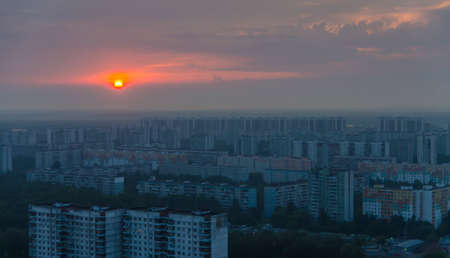 Sleeping quarters, Moscow, Russia. Sunrise in industrial district.の写真素材